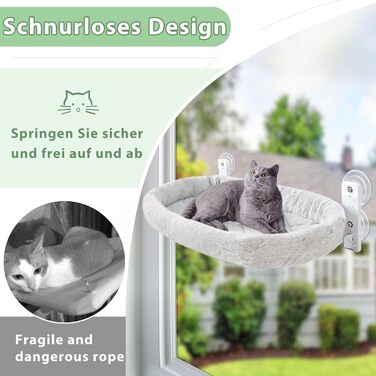 GUUSII Cat Window Perch - Cat Bed, Window Hammock, Cat Hammock, Cat Window Seat, Cat Window Lounger, Foldable Cat Window Bed, Cat Window Hammock Bed - Up to 18kg (Gray, M)