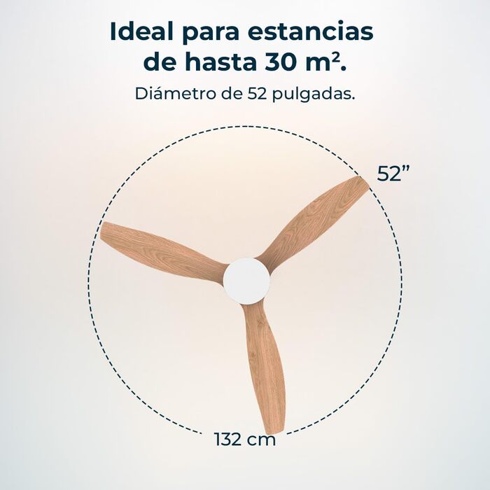 Стеляний вентилятор Cecotec Energysilence Aero 5600 Classic White з LED-підсвічуванням. Потужність 40W, DC-двигун, діаметр 132 см, 3 лопаті, 18W LED, таймер, 6 швидкостей, пульт дистанційного керування, літній/зимовий режим (білий | дерево)