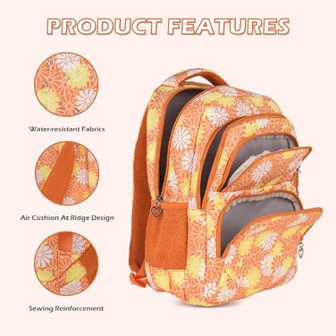 Шкільний рюкзак для дівчинки-підлітка ZHIERNA: набір з ланч-боксом та пеналом (Помаранчевий)