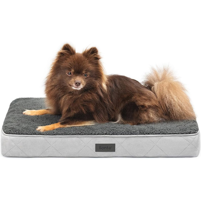 Ортопедичне ліжко для собак Lionto, 60x40x8 см, з м'яким плюшем, знімний та пральний чохол, водовідштовхувальне, для собак та котів, сірого кольору