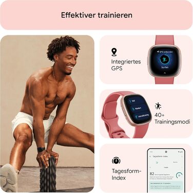 Смарт-годинник Fitbit Versa 4 – фітнес-трекер з GPS, телефоном, 6 днів роботи батареї, 40+ режимів тренувань, сумісний з Android/iOS, Sandrosa/Aluminium (Кораловий рожевий)