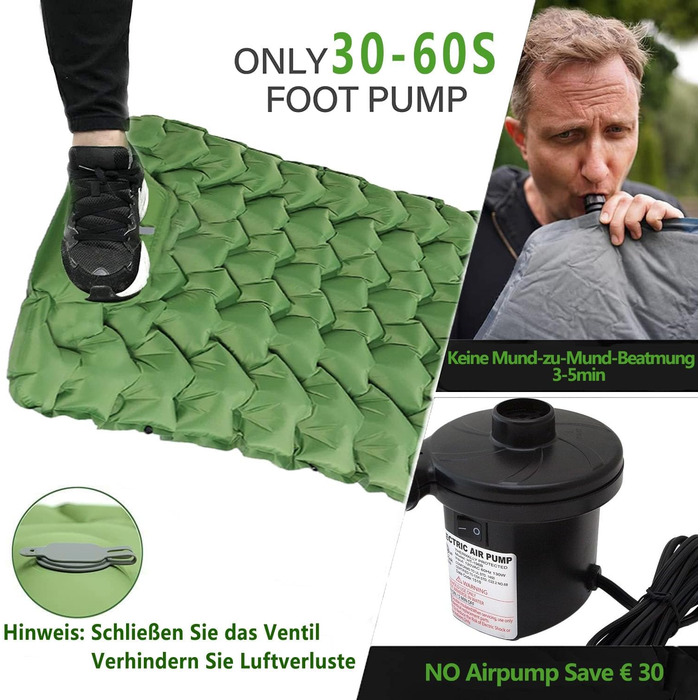 Надувний килимок для кемпінгу Isomatte - самонадувний, 9 см, для авто, намету, трекінгу, пляжу (зелений)