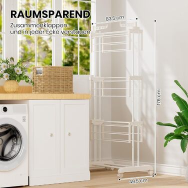 Сушарка для білизни Oak & Tea Turm, 83-200 см, з висувними крилами, XXL, 4 яруси, з колесами, для дому та вулиці, біла
