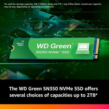 WD Green SN350 2TB NVMe SSD - Внутрішній SSD накопичувач M.2 2280, PCIe Gen3, QLC, до 3200 МБ/с