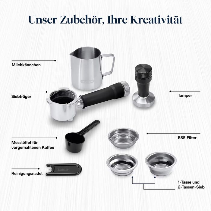 Еспресо-кавомашина De'Longhi Style EC 685.B Dedica 2025 з професійним капучинатором, 15 см, для кави та ESE Pads