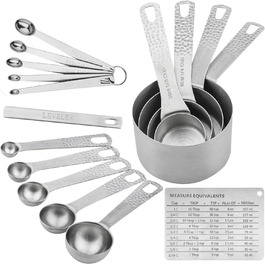 Smithcraft Measuring Cup and Spoon 16-Piece Set, 18/8 Stainless Steel, 4 Cups + 10 Spoons + 1 Leveler + 1 Equivalent, Silver
