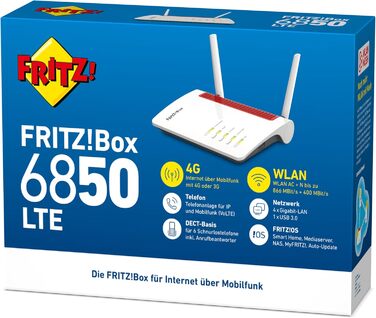 Роутер FRITZ!Box 6850 LTE з USB 3.0: Wi-Fi AC, 150 Мбіт/с, 4x LAN, 5/2.4 ГГц