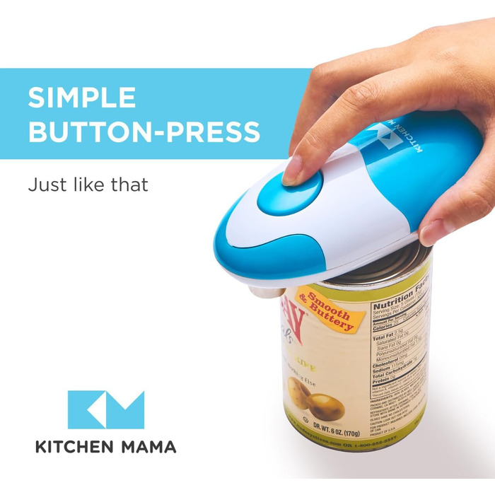 Автоматична електрична відкривачка для консервів Kitchen Mama, безпечна, з гладким краєм, харчова нержавійка, блакитна