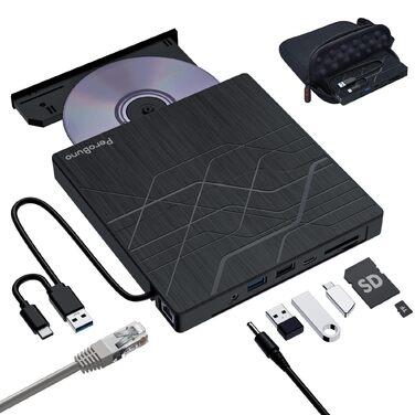 Зовнішній DVD-привід PeroBuno USB 3.0 Type-C, CD/DVD ROM +/-RW, ультратонкий оптичний накопичувач та записник для ноутбука, ПК, MacBook (Windows, Linux, macOS)