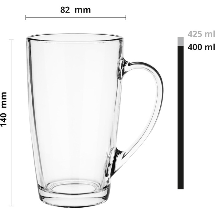 Набір склянок KROSNO Alex 4 шт. 400 мл: кавові, чайні, з ручкою | KROSNO