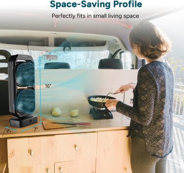 Настільний вентилятор DR.PREPARE: компактний, 40 см, 3 швидкості, осциляція 105°, таймер, для спальні, офісу, кухні (чорний)