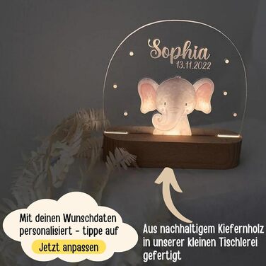 Wonderwish - Personalized Night Light for Babies - Individual Nightstand Lamp for Children - Personalized Gifts for Kids - Baby Gift - Newborn Gift (Elephant)