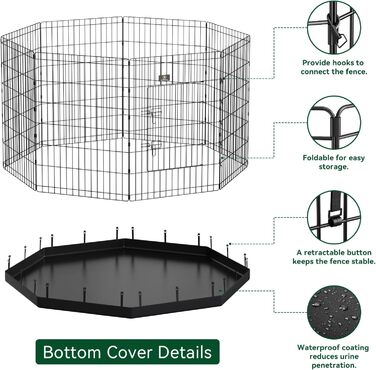 Клітка-загончик для собак PJYuCien, 8 панелей, 61 см, для дому, з підлогою, металева, складна, для цуценят, тренувальний загін, для малих тварин, чорна
