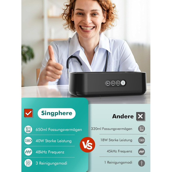 Ультразвукова мийка для ювелірних виробів та окулярів, 650 мл, 48 кГц, глибоке очищення 360°, чорний колір