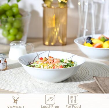 VEWEET Сервіз столовий 'Нікіта' з порцеляни, 24 елементи | Комплект посуду включає миски, десертні тарілки, тарілки для їжі та супові тарілки | Сервіз для 4-12 осіб, 24 елементи