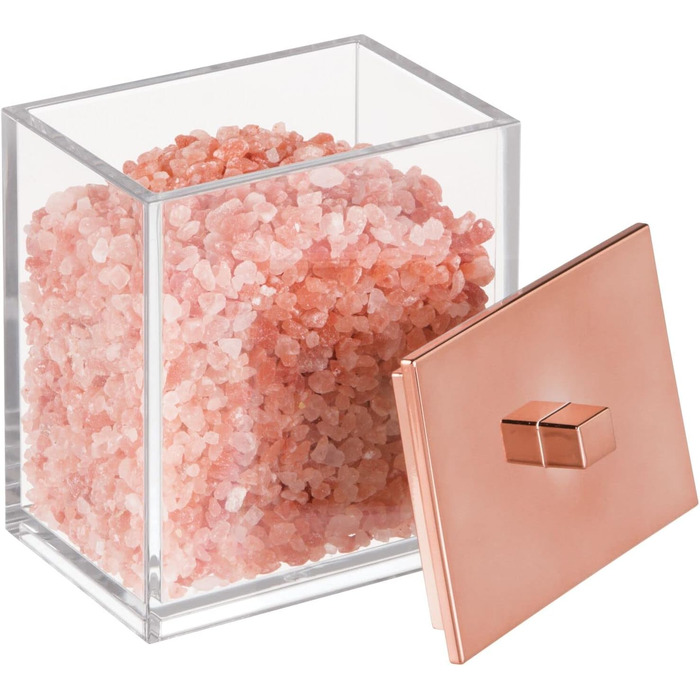 Набір ватних дисків та контейнер для ватних паличок mDesign - сучасне скло для зберігання з кришкою, аксесуар для ванної кімнати, пластик, для косметики та догляду, прозорий/рожеве золото