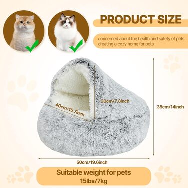 YAGE Soothing Cat Bed, Fluffy Plush Kitten Bed, Washable Anti-Anxiety Puppy Bed, Pet Bed for Small Dogs Soft Warm Donut Cat Sleeping Bag. No.: 015002802-0001(M-50cm)