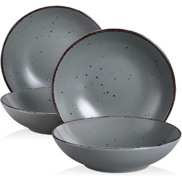 Vancasso Soup Bowls Stoneware, MODA 4-Piece Deep Plate Set, Pasta Bowls, Noodle Bowls, Soup Bowls, Salad Bowl, 800ml 4-Piece Soup Plate Black