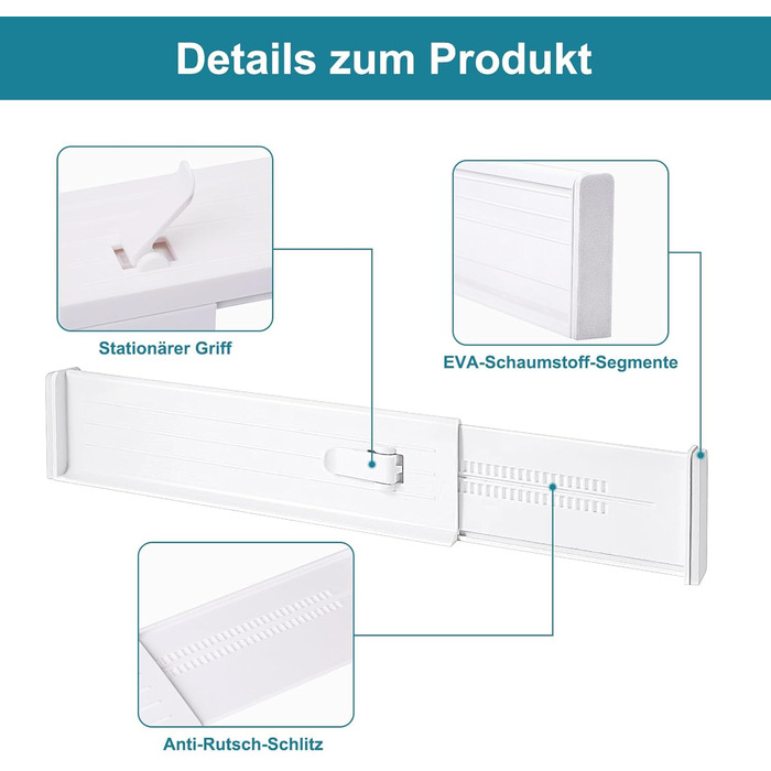MOFELON 8-Piece Drawer Dividers, Adjustable Drawer Dividers (33-58.5cm, 6.4cm H), Closet Drawer Organization System for Kitchen, Dresser, Bedroom, Bathroom-White