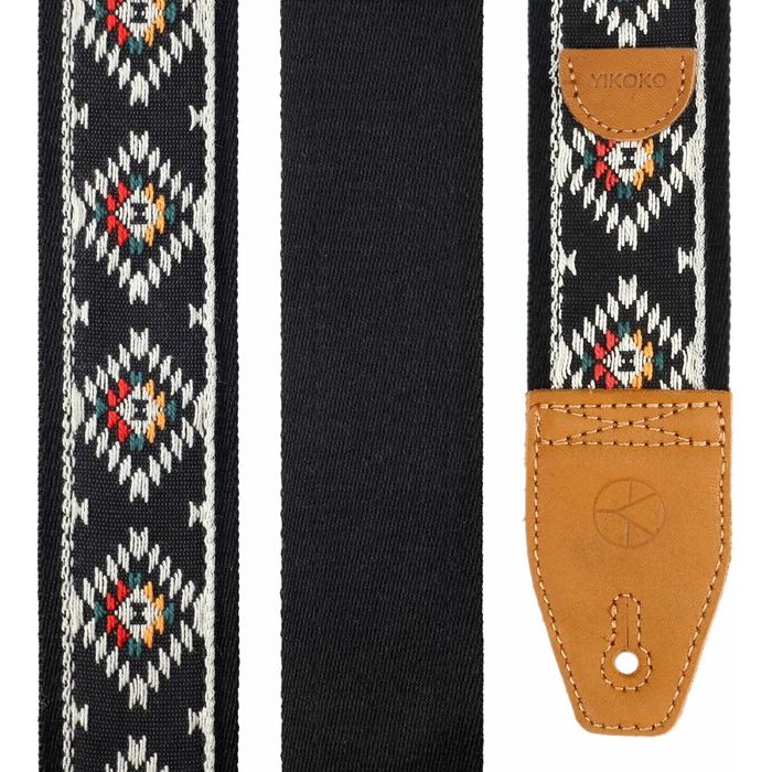 Гітарний ремінь 5,1 см з бавовняного друку, квітковий принт, з повнозернової шкіри, для бас-гітари, електрогітари та акустичної гітари, безкоштовна кнопка для ремінця, фіксатори ремінця та медіатори. Жовті ромашки (Чорний діамант)