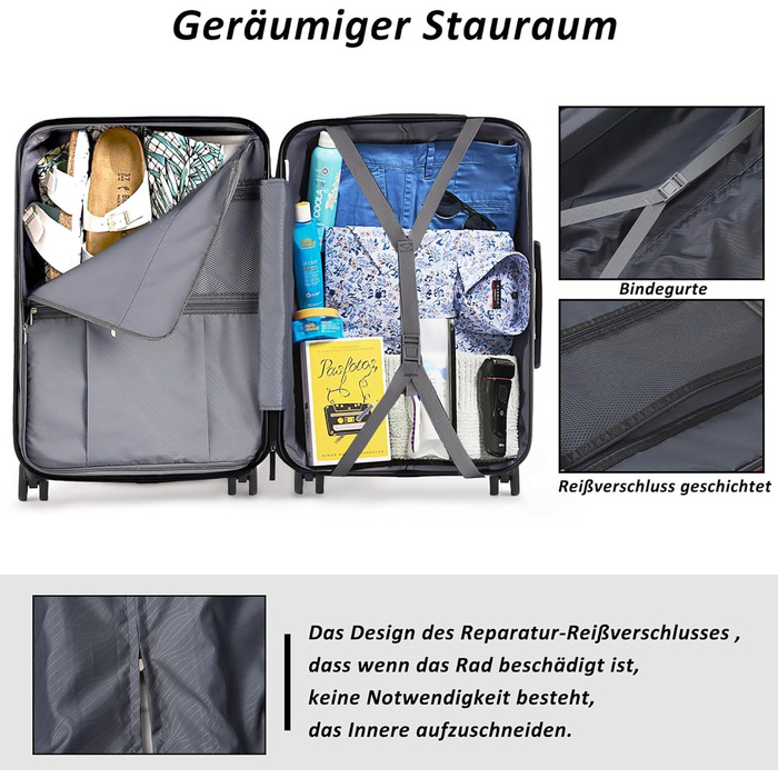 Чемодан ручної поклажі TANTOMI 20 дюймів, жорсткий корпус ABS+PC, телескопічна ручка, коліщатка, 3-цифровий замок, набір (M/L/XL), 41л, світло-темно зелений колір