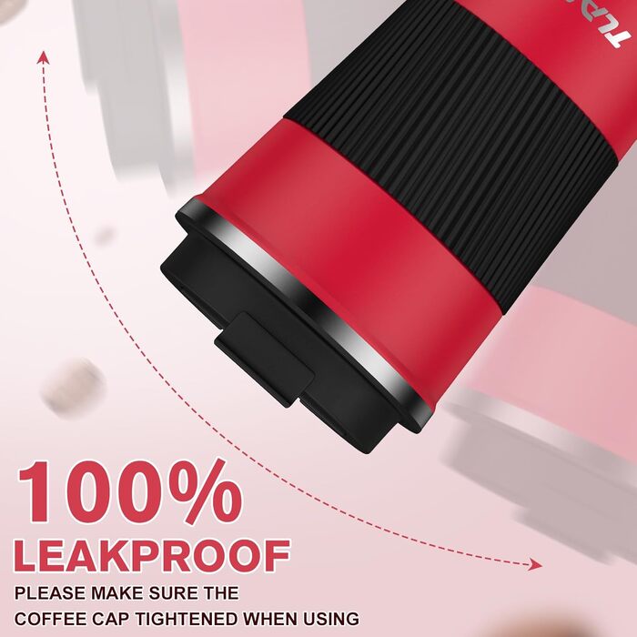 Термокружка для кави з кришкою, 380 мл, з подвійними стінками, з нержавіючої сталі, червоно-чорна