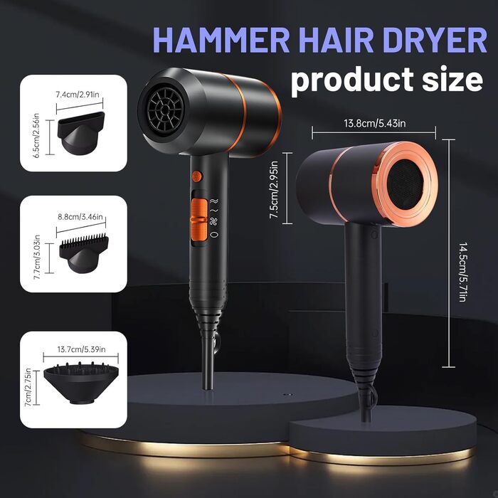 Іонізатор для волосся: потужний туристичний фен для дому, салону та подорожей, з функцією гарячого/холодного повітря