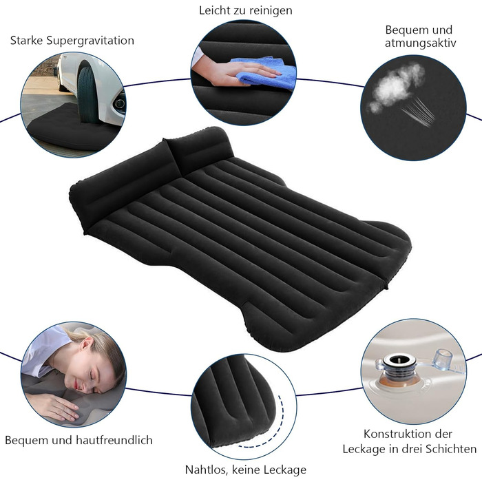 Надувний матрац для авто, SUV, багажник, для кемпінгу та подорожей, чорний