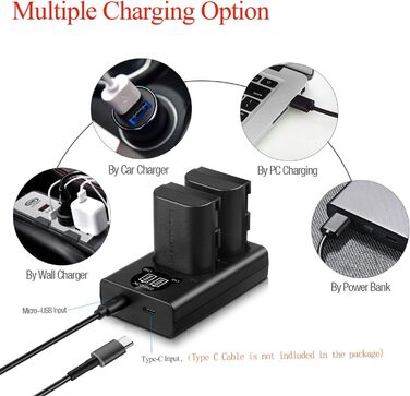 Запасний акумулятор ENEGON LP-E6 (2 шт.) та розумне LED Dual USB зарядне пристрій для Canon LP-E6, LP-E6N та Canon EOS 5D Mark II/III/IV, 5DS, 5DS R, 6D, 7D, 7D Mark II, 60D, 70D, 80D та інші камери 2 x LP-E6 акумулятори + 1 x Dual LED зарядне пристрій