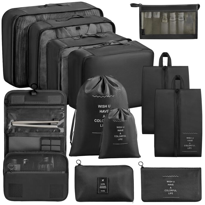 Органайзер для валізи Chijoo, набір 12 шт (чорний) – набір кубиків для пакування, аксесуари для подорожей