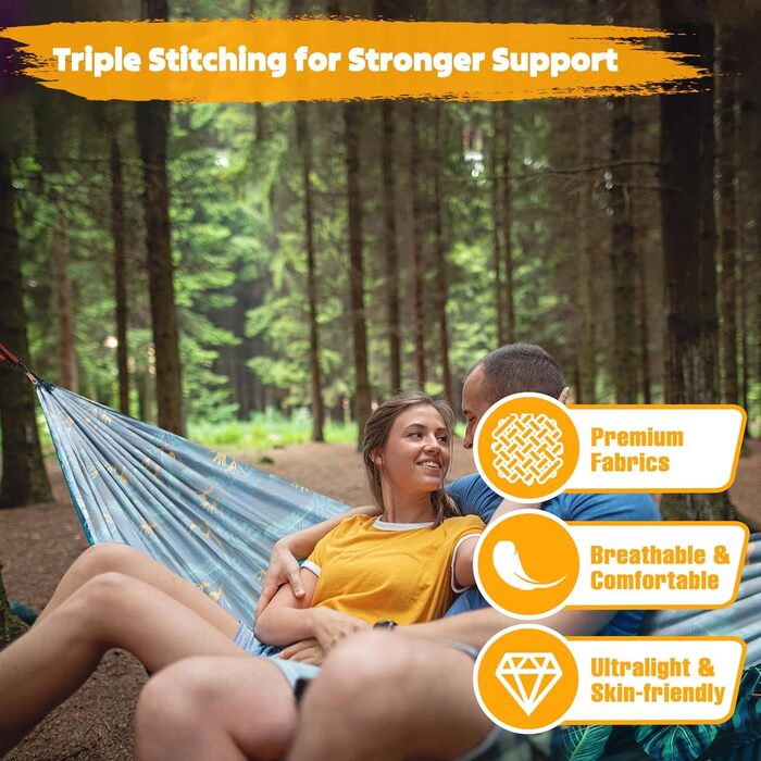 Гамак для кемпінгу NATUREFUN | Легкий, міцний (300 кг), дихаючий, швидковисихаючий, з карабінами та шнурами | Для відпочинку вдома, в саду, на природі | Армійний зелений (275 x 140 см)