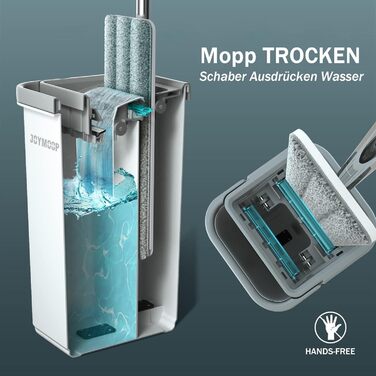 JOYMOOP Mop and Bucket Set with Wringer, Hands-Free Flat Mop and Bucket, with 3 Washable Microfiber Pads, Wet and Dry Use, Floor Cleaning System