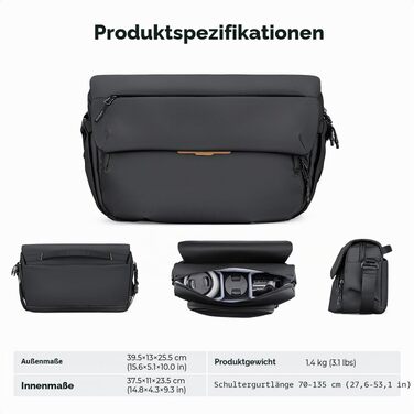 Сумка для фототехніки K&F Concept 15L, водовідштовхуюча сумка для камери та аксесуарів (Чорна)