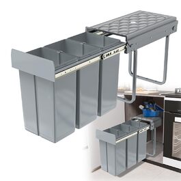 Вбудований контейнер для сміття HENGMEI для кухні, висувний, 3 секції по 10л, сірий