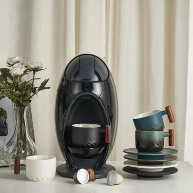 ERBO Набір з 4 чашок еспресо 70 мл, преміум-якість, кераміка, чорний колір. Чашки для еспресо, мокко, чаю та кави