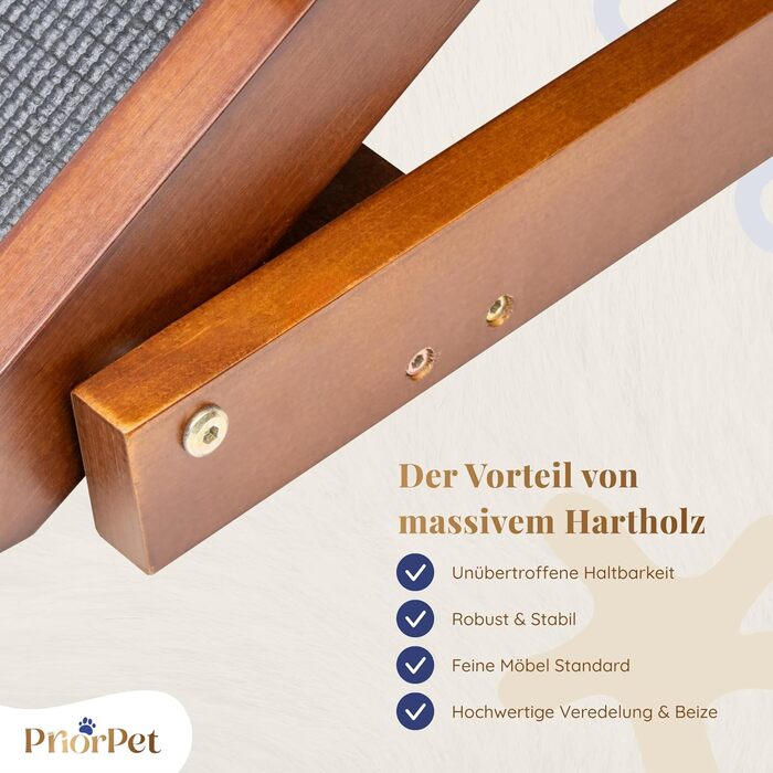 Східці для собак до ліжка з огорожею - для великих собак до 90 кг - регульована висота до 94.5 см - ширина 49.5 см - складаються - антиковзні ручки - з берези - колір натуральний (волоський горіх)