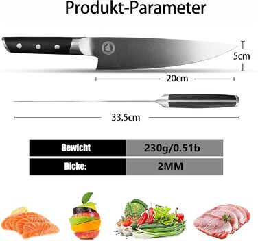 Кухонний ніж-топірець Kitory Hackmesser 18 см, з високоякісної нержавіючої сталі, з ручкою Pakkawood (Mtd06sde)