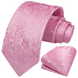 HISDERN Комплект краватки та нагрудного хустинки з квітковим візерунком Paisley, зелений (рожевий)