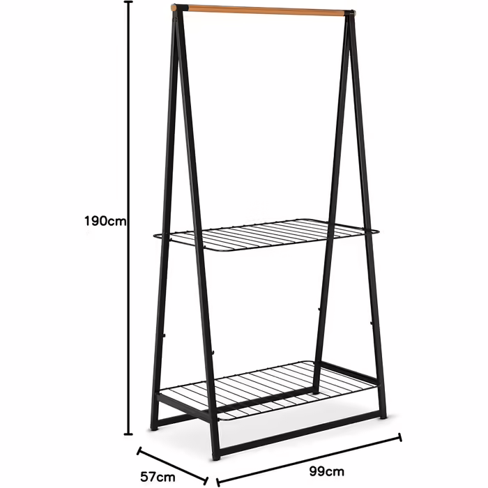 Brabantia - Linn Clothes Rail, Compact - Freestanding Clothes Rack - For Clothes - Hanging, Airing & Drying Clothes - Sturdy Steel Frame & Bamboo Rod - 47.6 cm x 34 cm x 170 cm - Matte (Black, Large)