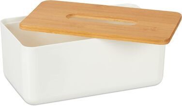 Relaxdays Коробка для рушників з бамбука з кришкою, для ванної кімнати, сучасний дизайн, білий/натуральний, 10 x 23 x 13 см