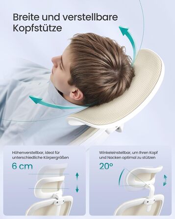 Офісне крісло SONGMICS з підтримкою попереку, сірий бежевий, з регульованою підголівником, для дому та офісу