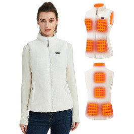 Електрична флісова жилетка Daen з підігрівом, 16000mAh, 7.4V Powerbank, Sherpa, для активного відпочинку та катання на лижах (M, білий)