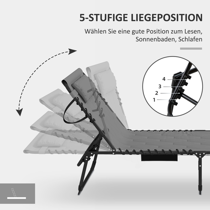 Шезлонг Outsunny, розкладний, з подушкою, стійкий до погодних умов; 188 x 65 x 36 см, сірий + чорний