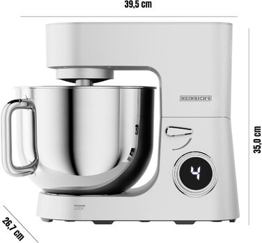 Кухонна машина Heinrichs з подвійним гаком для тіста, міксер, 2500W, 8L чаша з нержавіючої сталі, 8 швидкостей, тиха робота, колір 