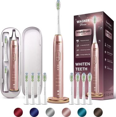 Електрична зубна щітка Wagner Stern IntelliBrush Series Whitening з датчиком тиску. 4 режими чищення, 3 інтенсивності, 8 насадок, етиуі Rose Blush