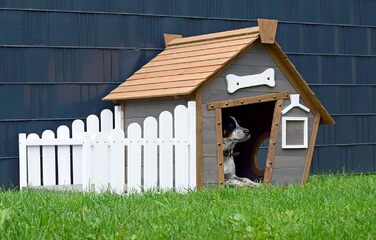 Будка для собак 'Hubi' Dobar® - Будка для собак з масивного дерева, розмір L, 90x77x109 см, коричнево-сіра