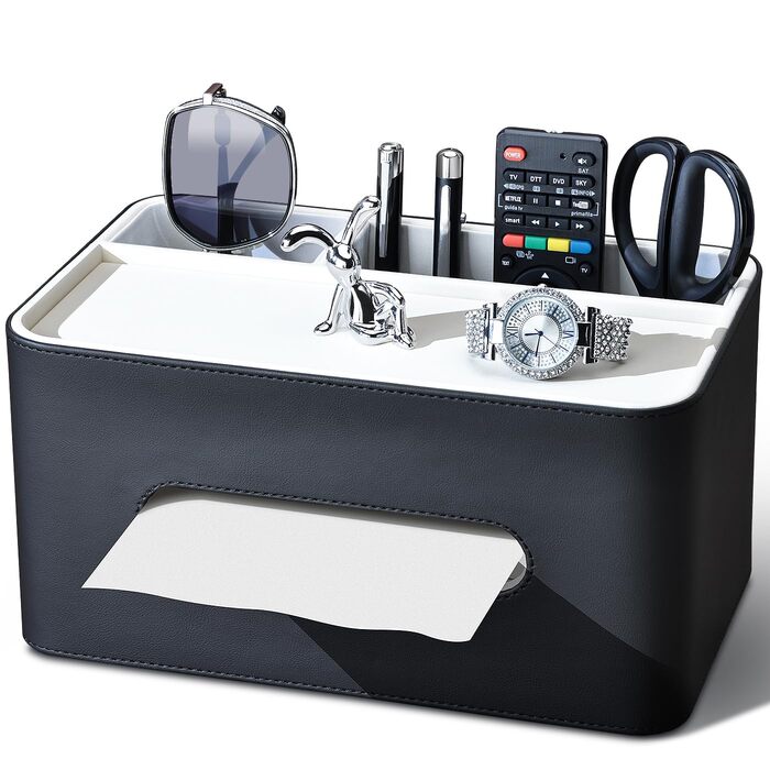 KINGFOM Склянка для серветок з 2 відсіками, шкіряна, для дому, офісу, ванної кімнати (Чорний)