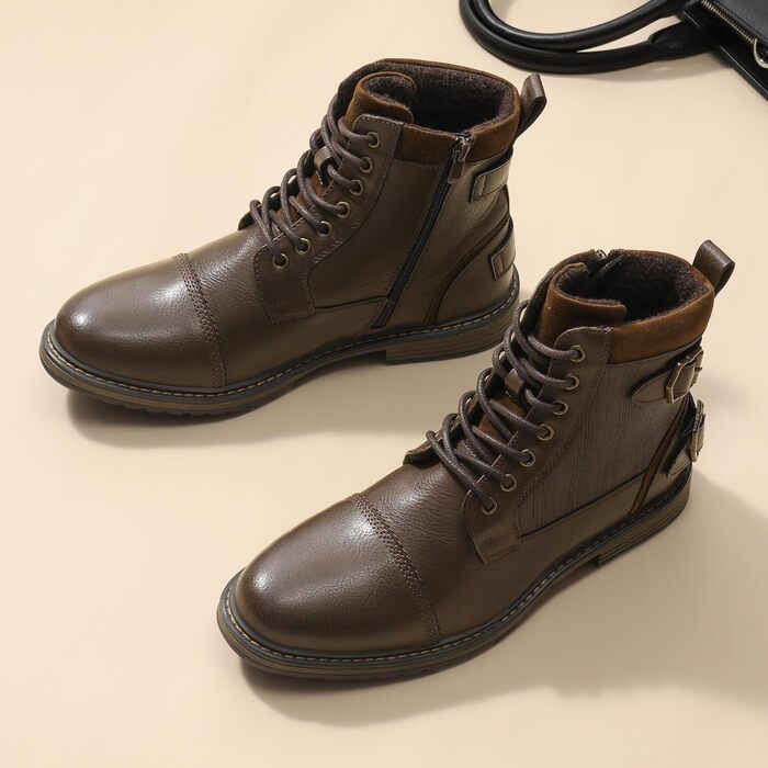 Мотоциклетні черевики Bruno Marc для чоловіків: стильні ботинки на шнурівці з блискавкою, коричневі (44 EU)