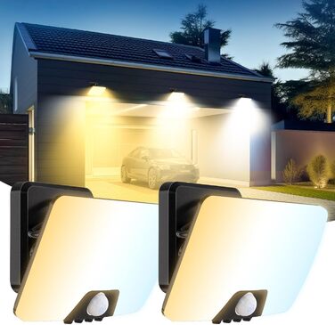 Зовнішній LED-світильник vighep з датчиком руху, 24 Вт, 3000K-6500K, теплий/нейтральний/холодний білий, IP65, для гаража, саду, двору, вхідних дверей, 2 шт.