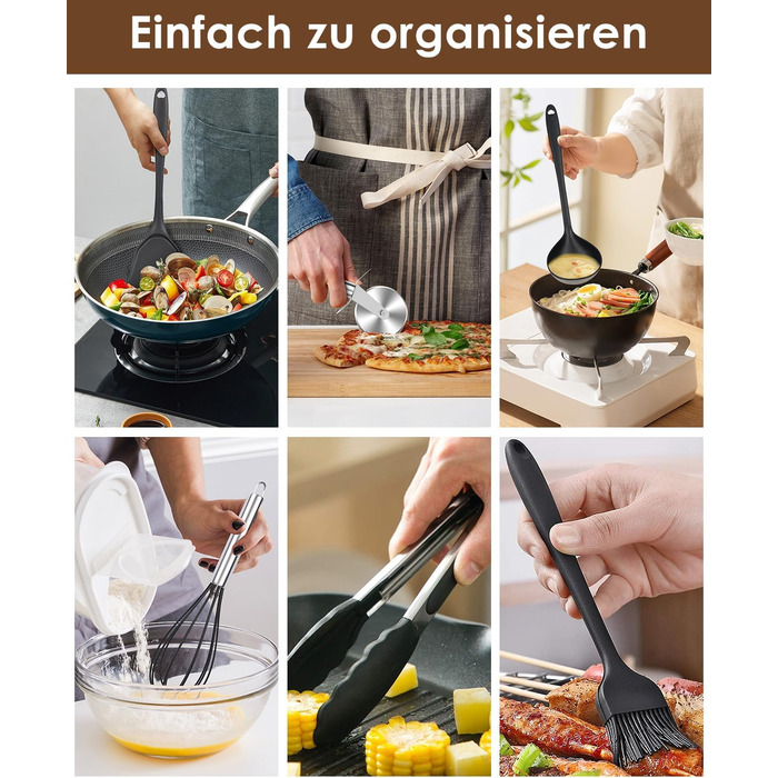 Набір кухонних аксесуарів Czemo 43 шт. з силікону: кухонні помічники, посуд, лопатки, ложки, чорний